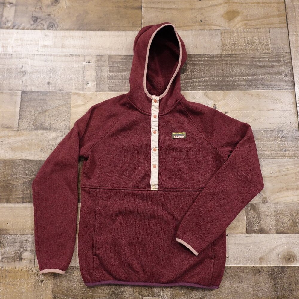 LL Bean fleece pullover hoodie sweater women's small wine heather Mt Katahdin